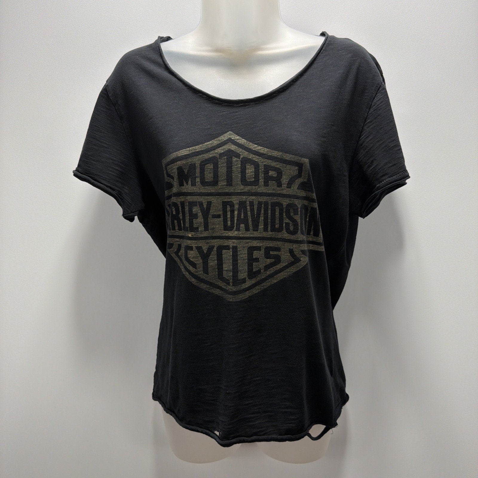 Black Womens Harley Davidson Distressed Short Sleeve Vintage Graphic Tshirt Sz S