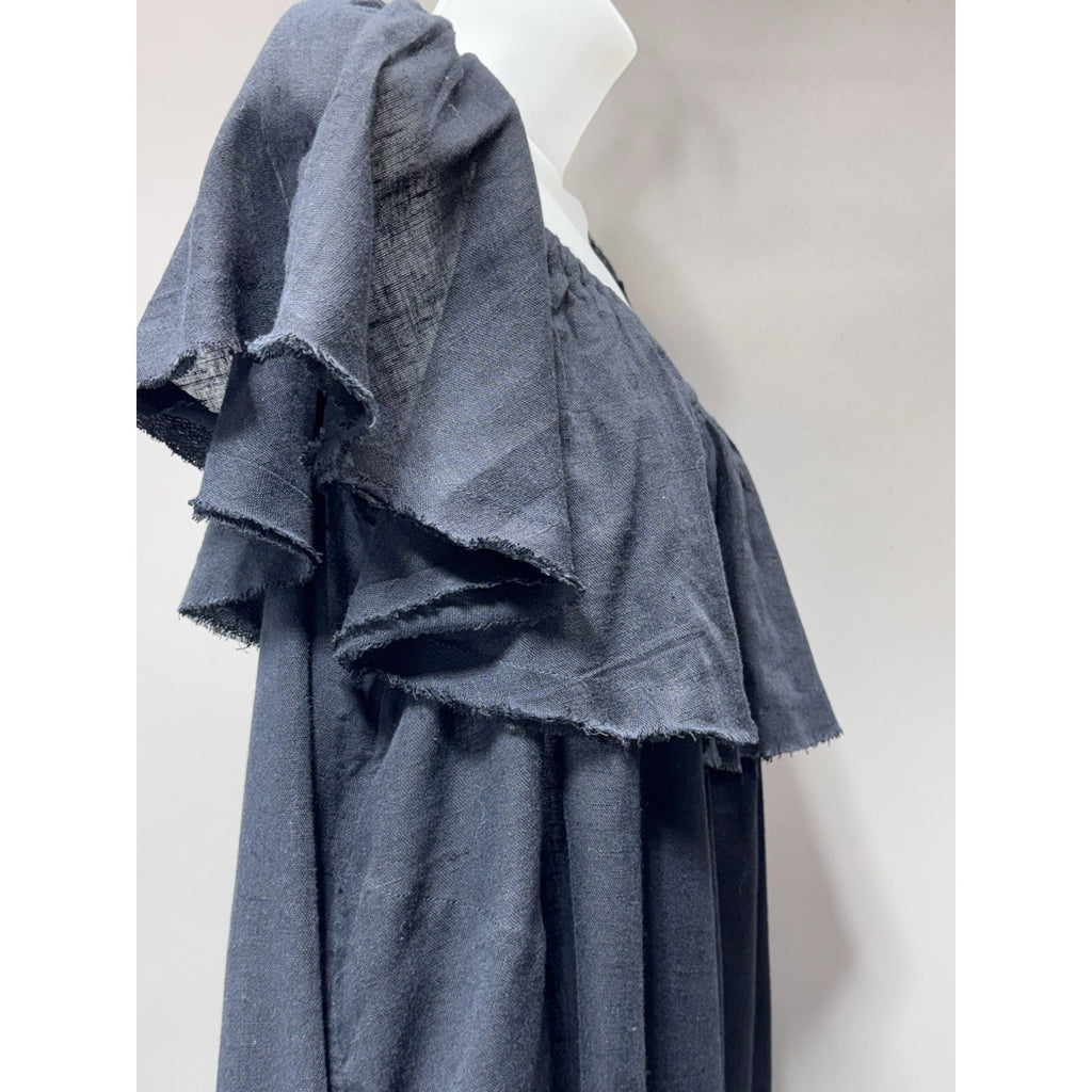 Free People Black Ruffle Mini Dress Tunic Top Blouse Raw Hem Women’s M New