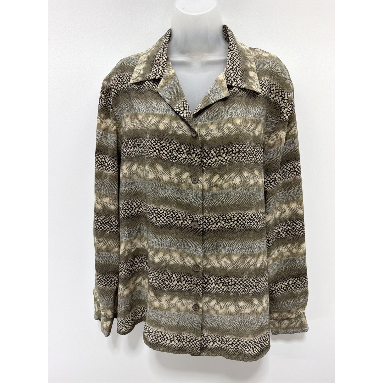 Vintage Leslie Fay Haberdashery Animal Print Long Sleeve Button Blouse Size