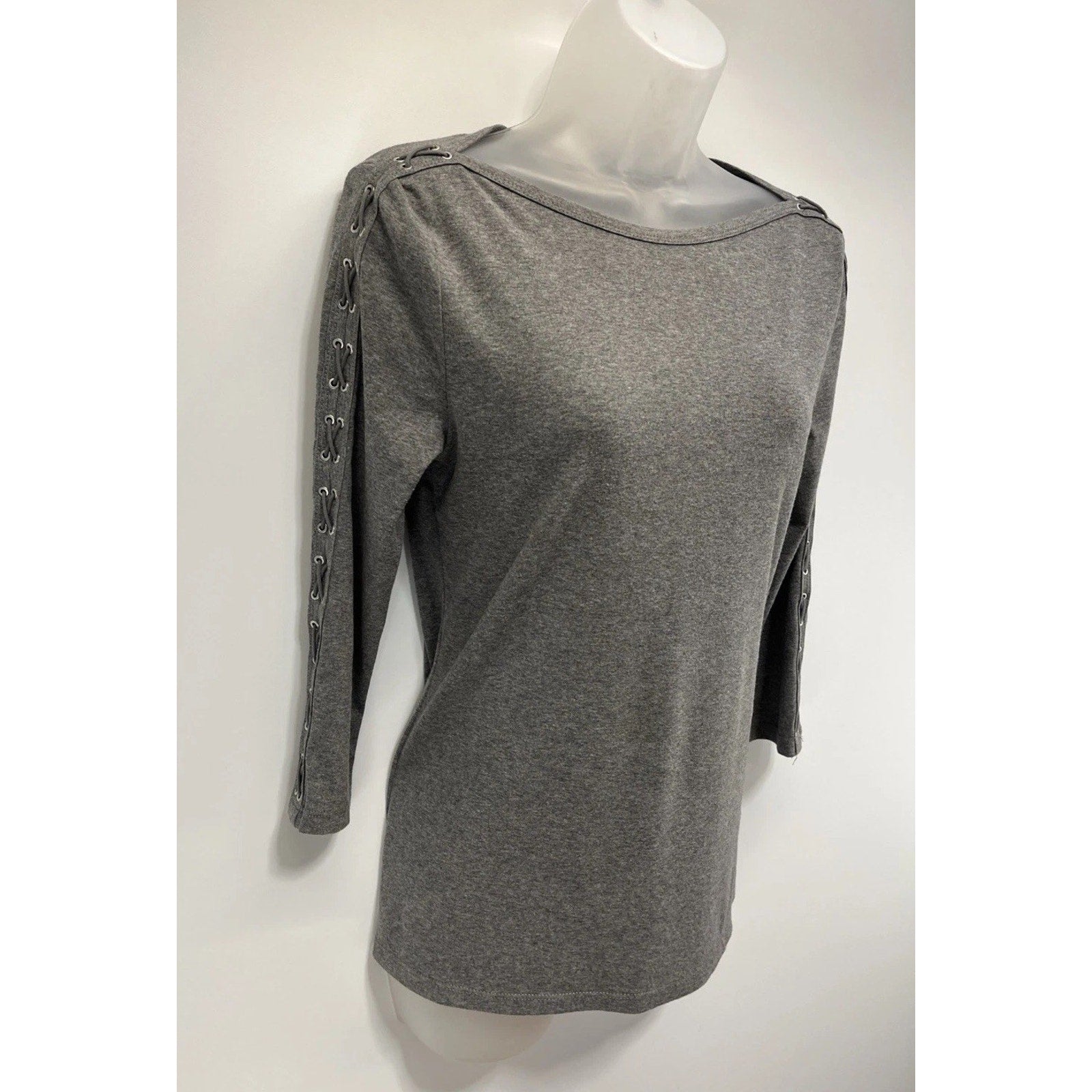 Lauren Ralph Lauren - 3/4 Sleeve - Gray Shirt - Women's Medium- Cotton Blend