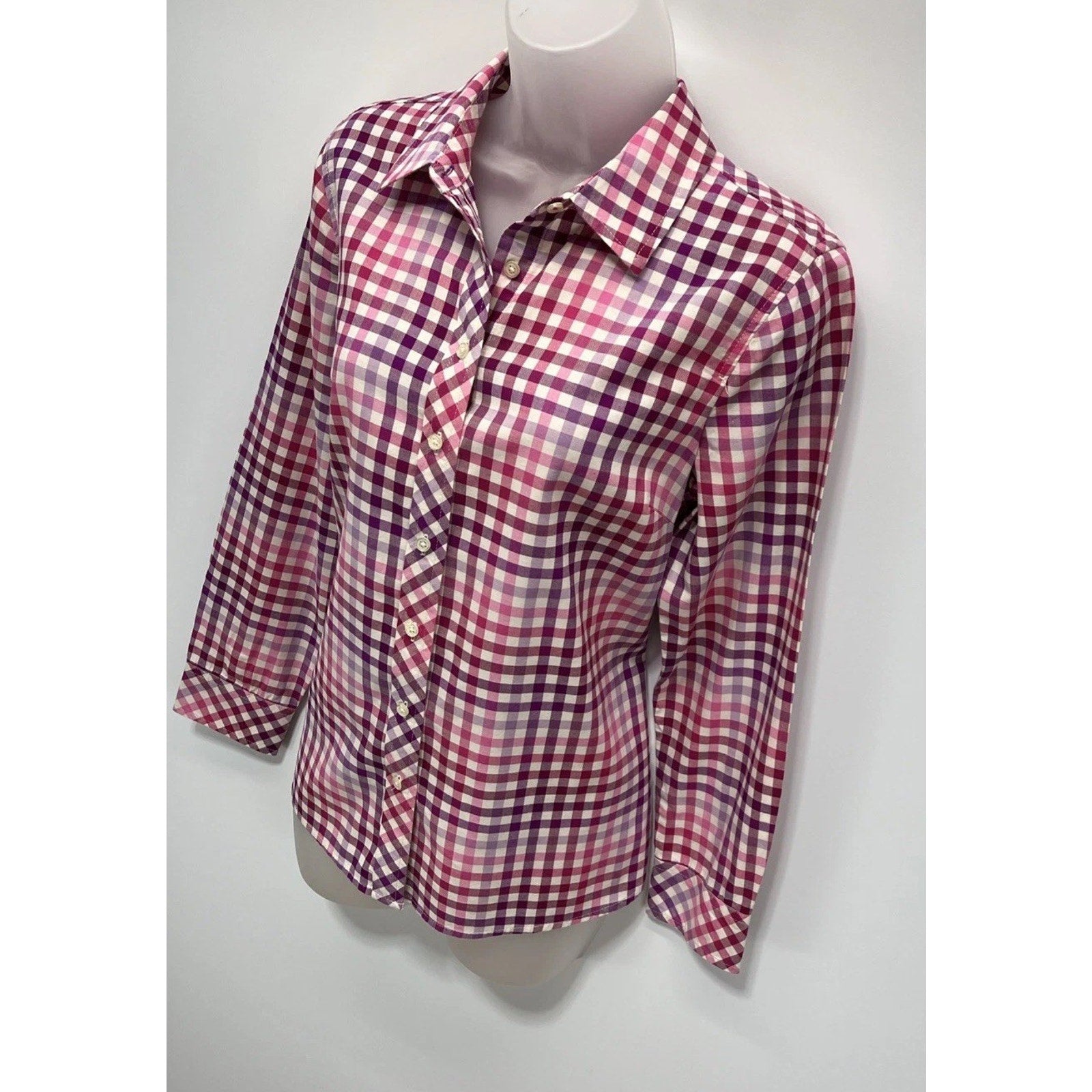 TALBOTS 100%COTTON GIGHAM PLAID LONG SLEEVE BUTTON DOWN SHIRT SIZE Medium Petite