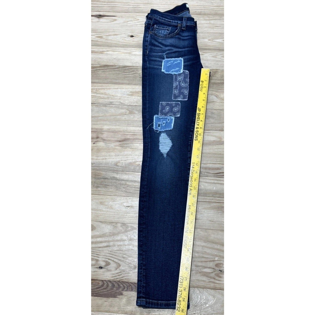 Miss Me Vintage Womens Size 27 Skinny Jeans Distressed Patched Dark Blue Stretch