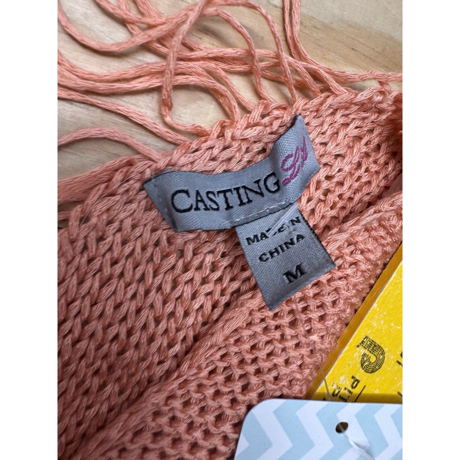 Casting LA Sweater Peach Open Knit Distressed LS Women’s Size Medium NWT