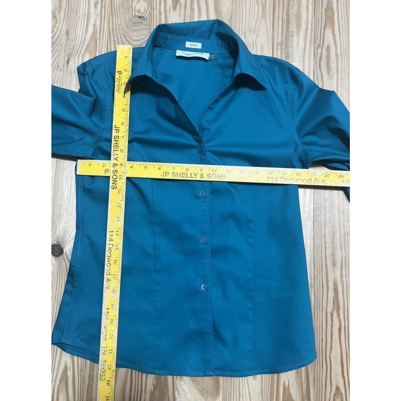 Calvin Klein Womens Non Iron Long Sleeves Green Button Up Shirt Size 2