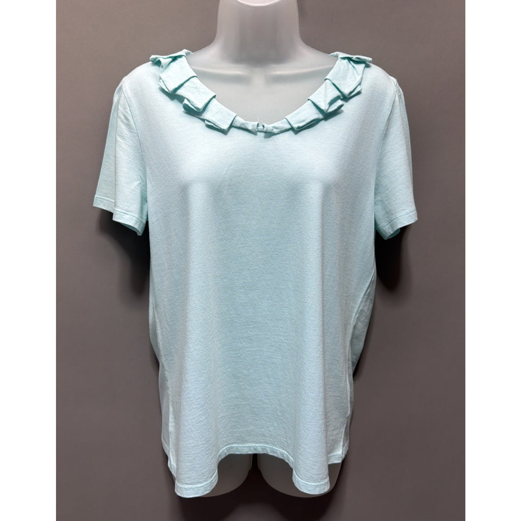 Talbots Medium Lt Seafoam / Aqua Sleeve Ruffle collar Tee Modal Cotton Blend