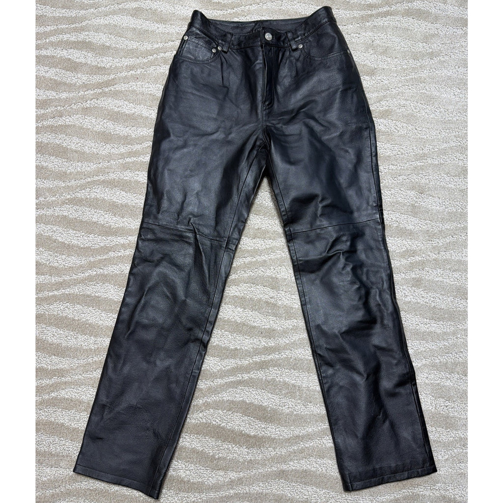 Newport News Jeanology High Rise Leather Pant Womens Size 6P Black Lined 26x28.5