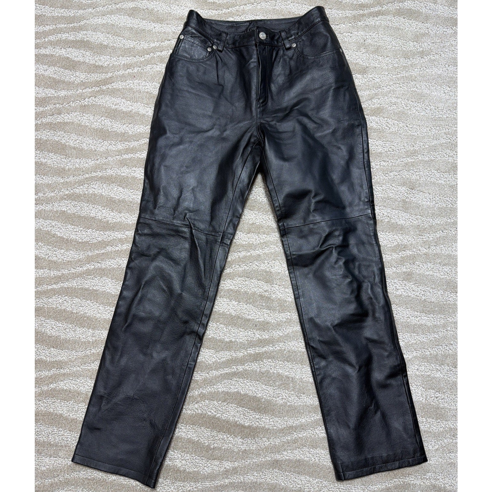Newport News Jeanology High Rise Leather Pant Womens Size 6P Black Lined 26x28.5