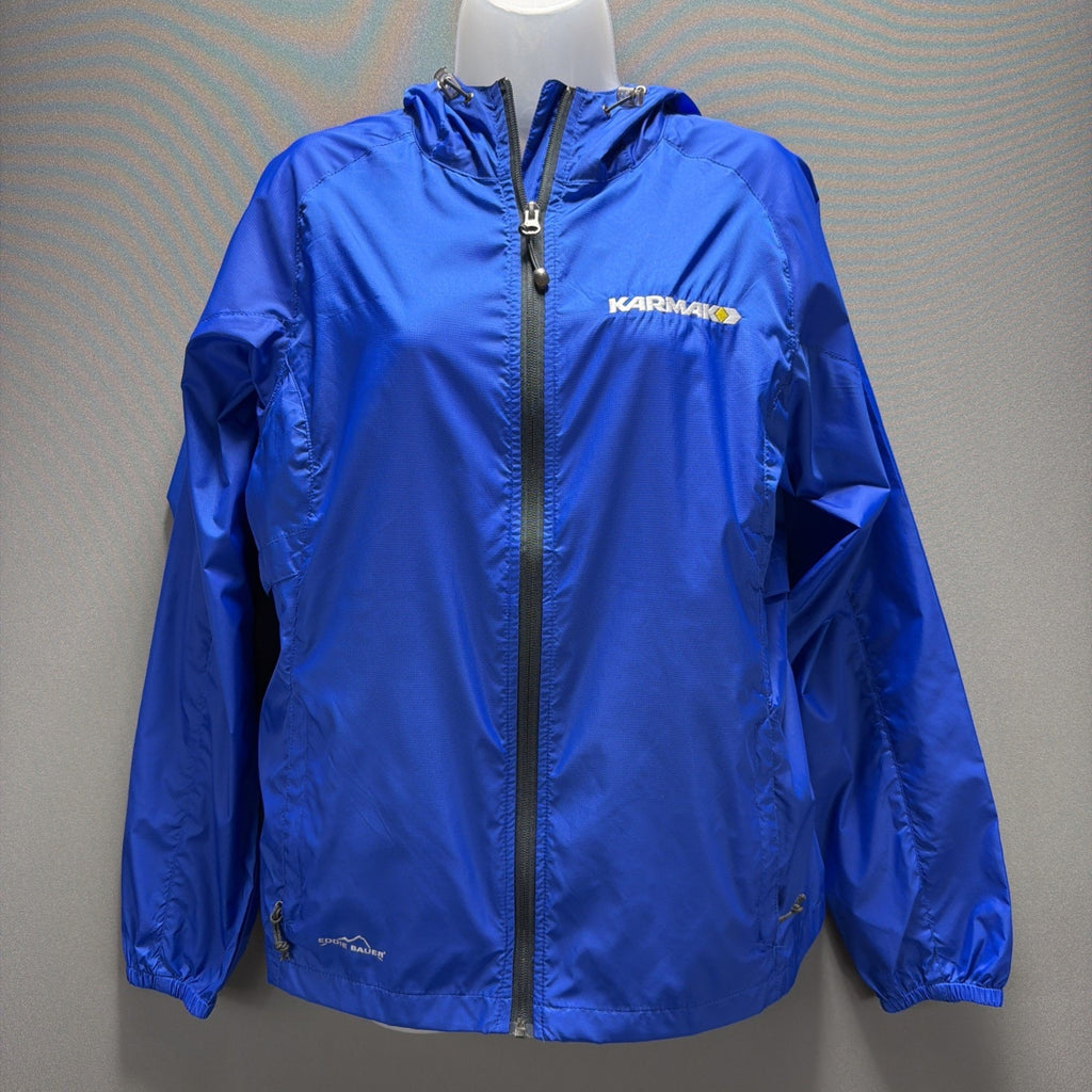 EDDIE BAUER Women's M Packable Rain Jacket Royal Blue Company Logo Karmak