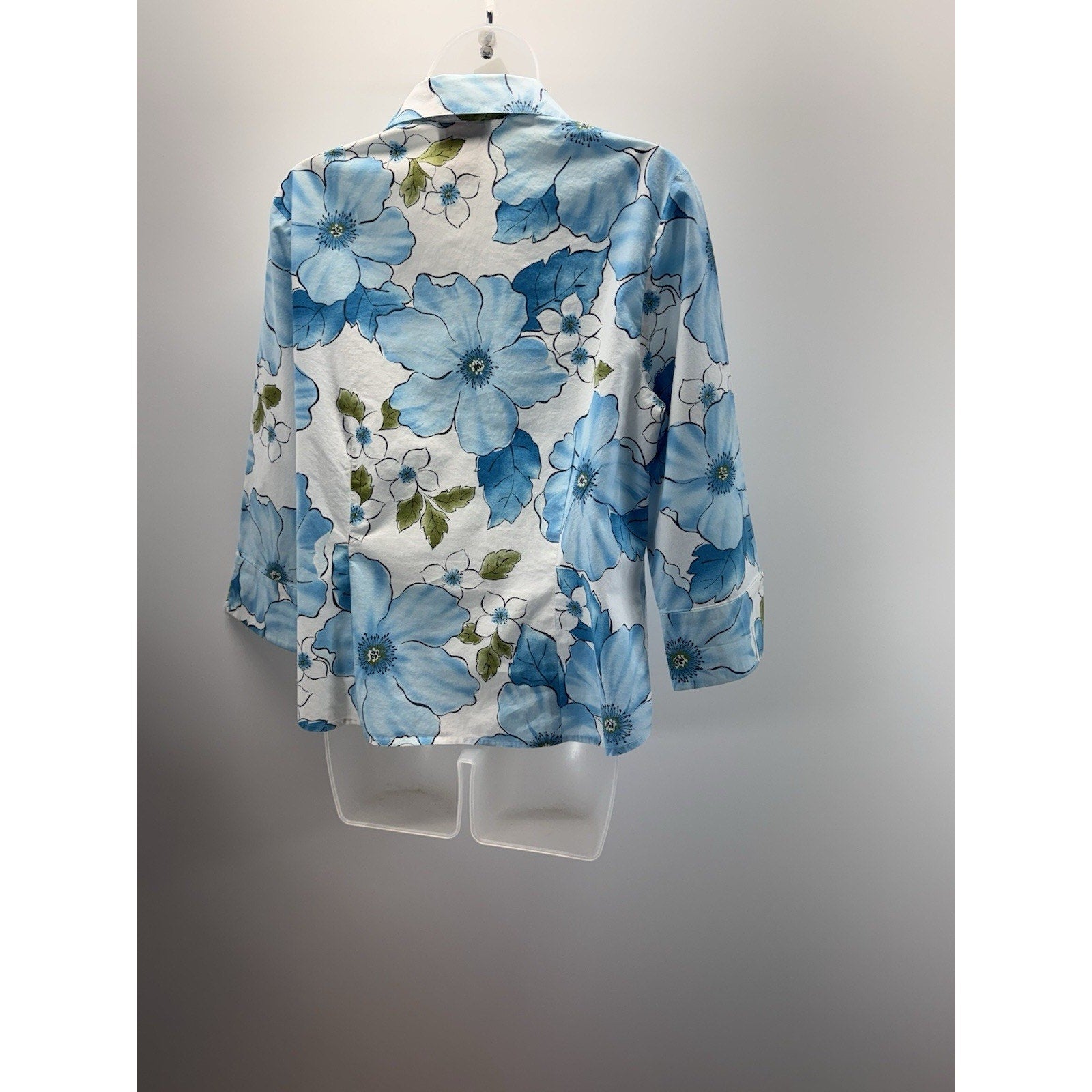 Talbots Blue Green Tropical Palm Tree Beach Blouse Shirt Top Travel Women’s M
