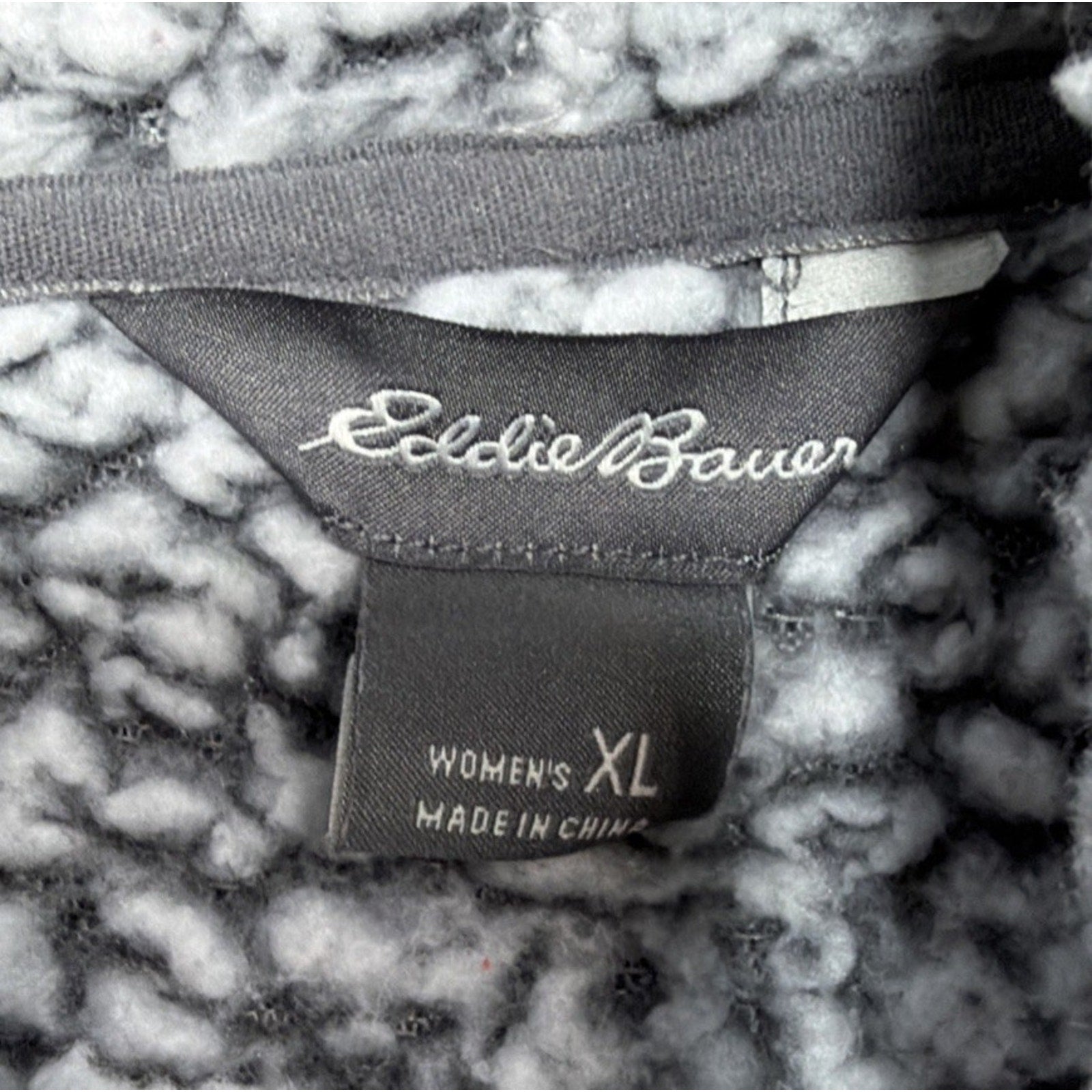 Eddie Bauer Womens XL Gray Fleece Cowl Neck High Pile Popcorn Sherpa Pockets