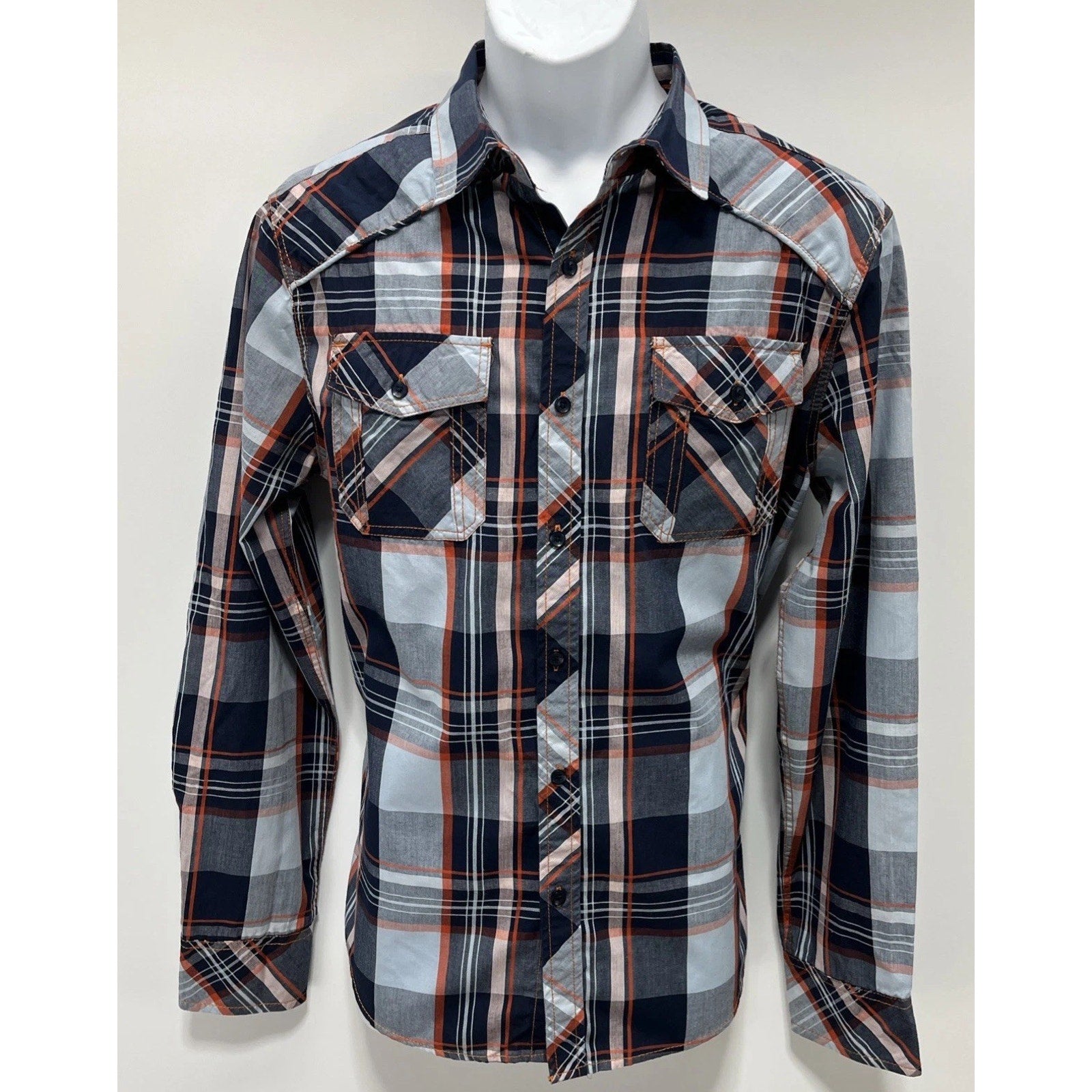 Carbon Mens Shirt Button Down Long Sleeve Plaid Classic Fit Size Medium