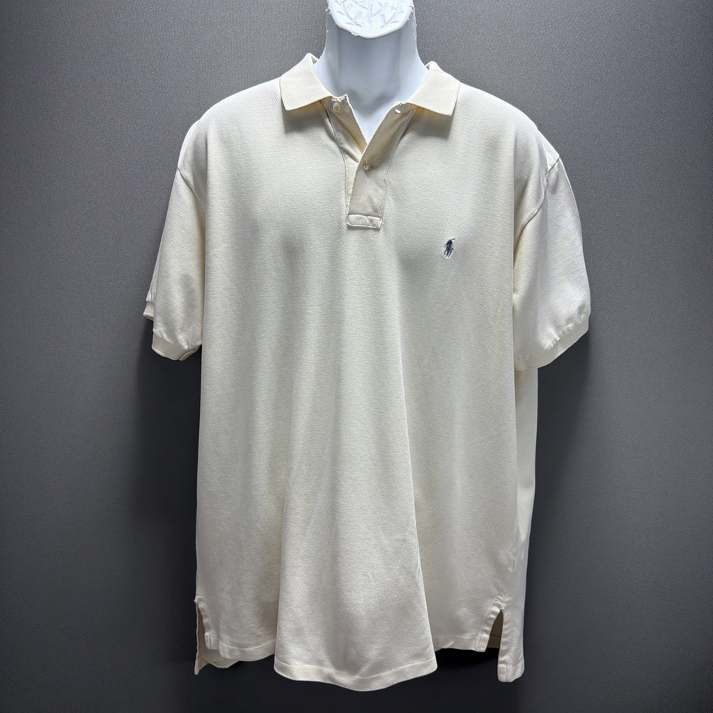 Vtg Polo Ralph Lauren Short Sleeve Cream Mesh Logo Polo Shirt Men’s Sz XL