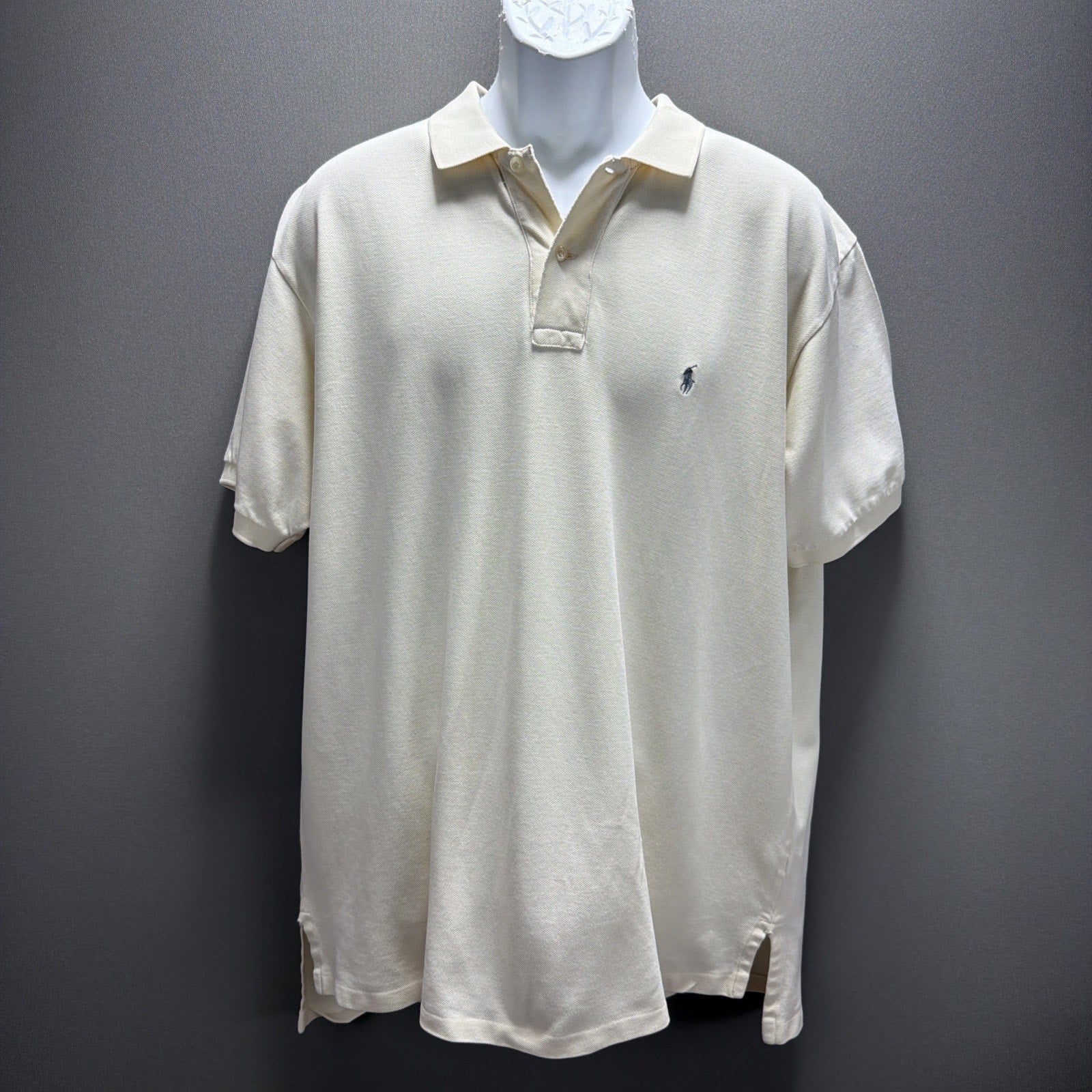 Vtg Polo Ralph Lauren Short Sleeve Cream Mesh Logo Polo Shirt Men’s Sz XL