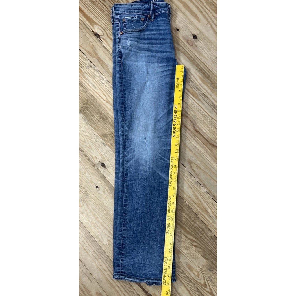American Eagle Jeans Mens 32x30 Boot Cut Faded Dark Wash Denim Distressed Casual