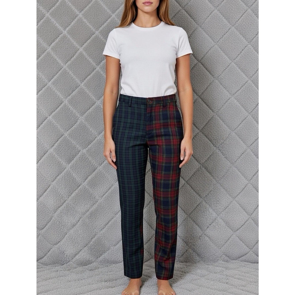 Hollister Ultra High Rise Split Leg Plaid Pants Navy Red Green Small 27x27