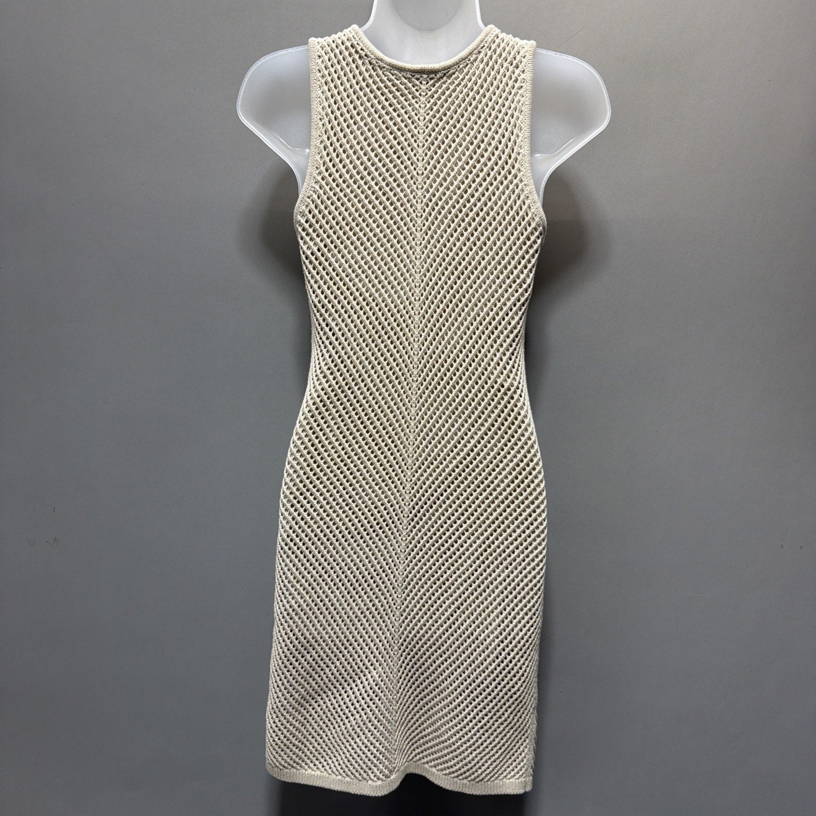 NEW GAP Crochet Mini Dress XS Knit Sleeveless Boho Summer Bedrock Beige Bohemian