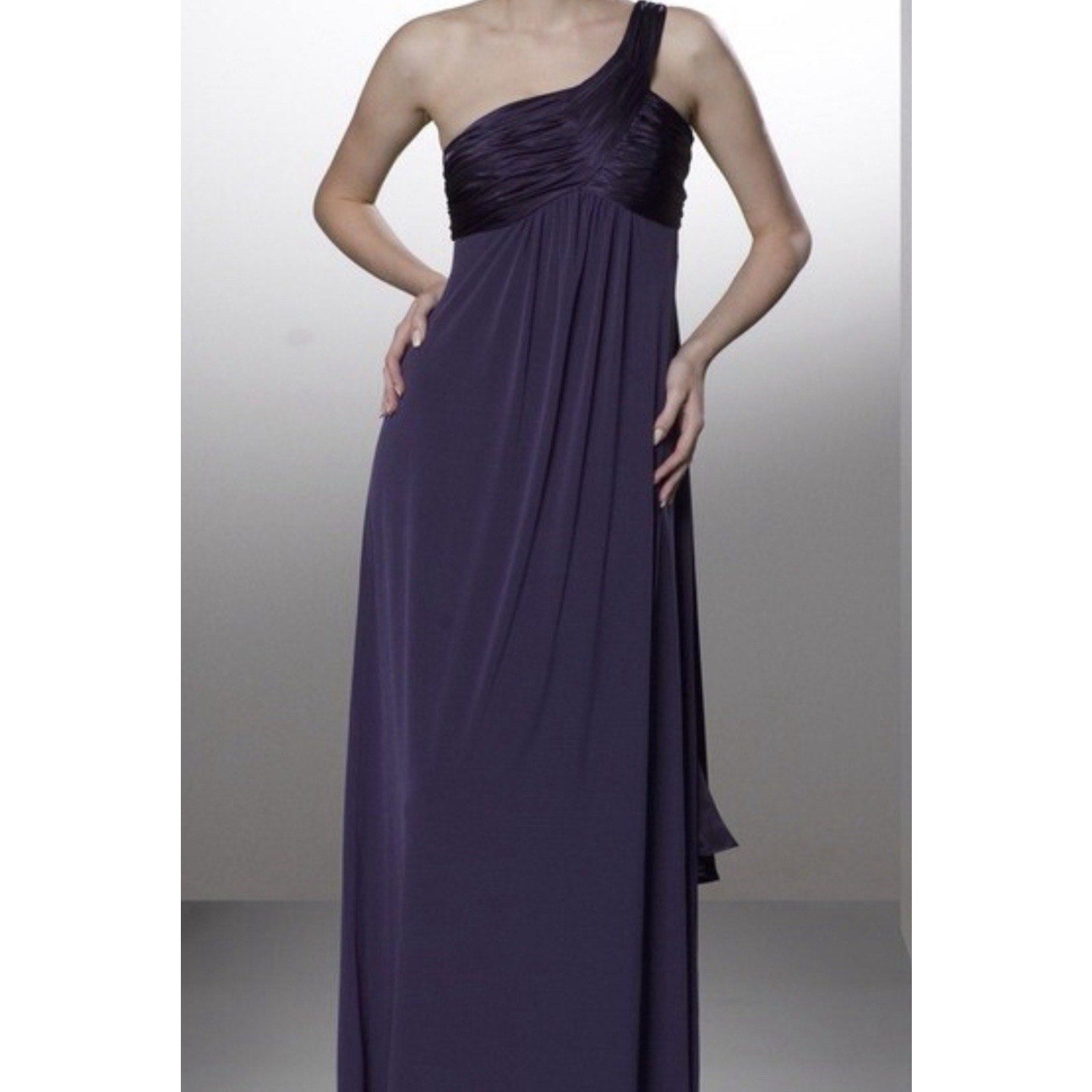 David's Bridal One Shoulder Dress with Cascade Back Lapis Purple Size 10 NWT