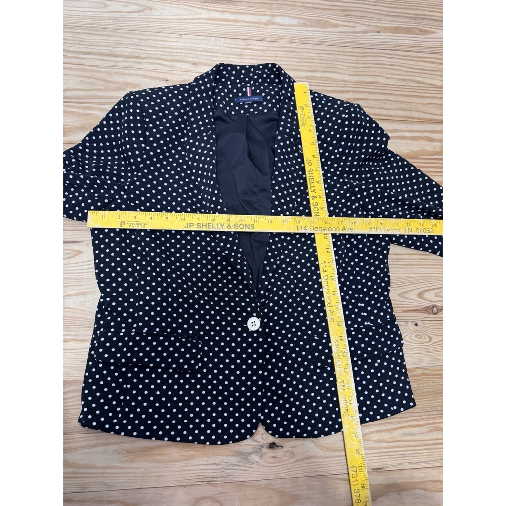 Tommy Hilfiger Blazer Black White Polka Dots Preppy Classic Women’s size LP