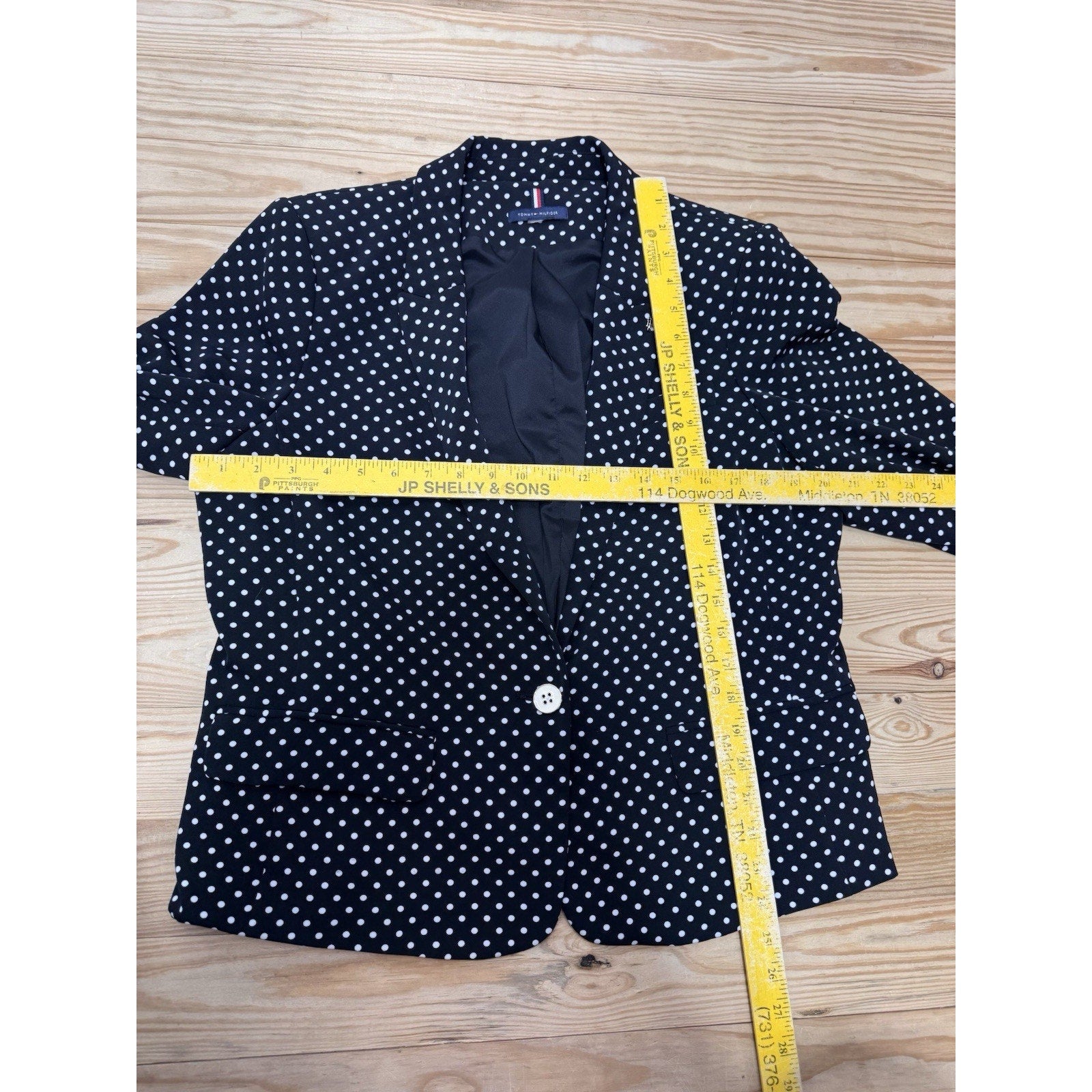 Tommy Hilfiger Blazer Black White Polka Dots Preppy Classic Women’s size LP