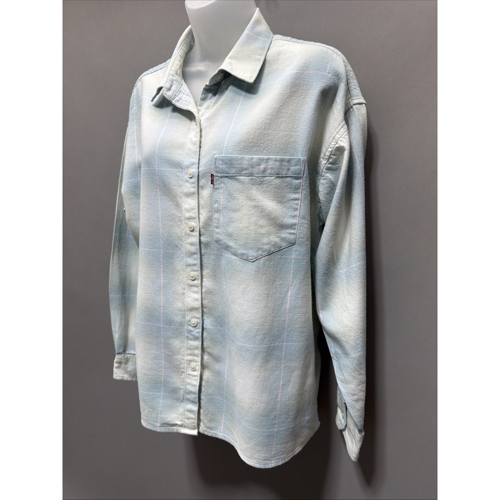 Levi's WoMen's Blue White Plaid Flannel Button-Up Shirt Long Sleeve M