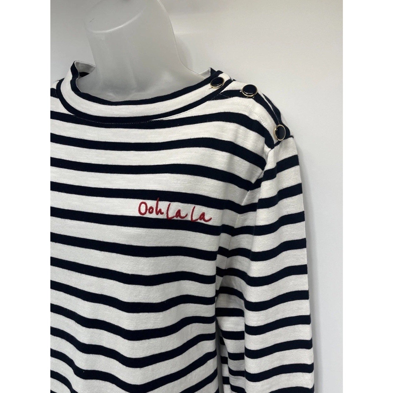 Talbots Top Womens XL Mock Neck Pullover Button Shoulder 3/4 sleeve Ooh LaLa