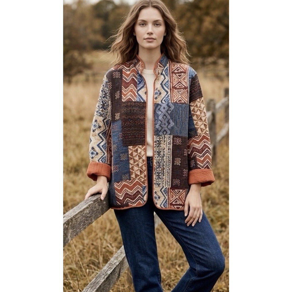 Vintage 90s Alfred Dunner Lightweight Boho Patchwork Quilted Cotton Jacket Sz 14