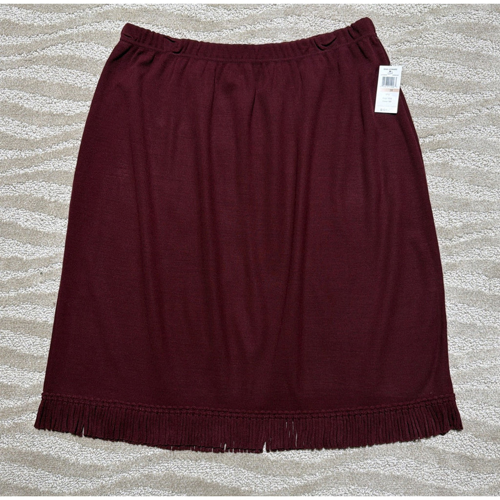Nina Leonard Fringe Skirt Trim Boho Western Plus Size 2X Burgundy NWT