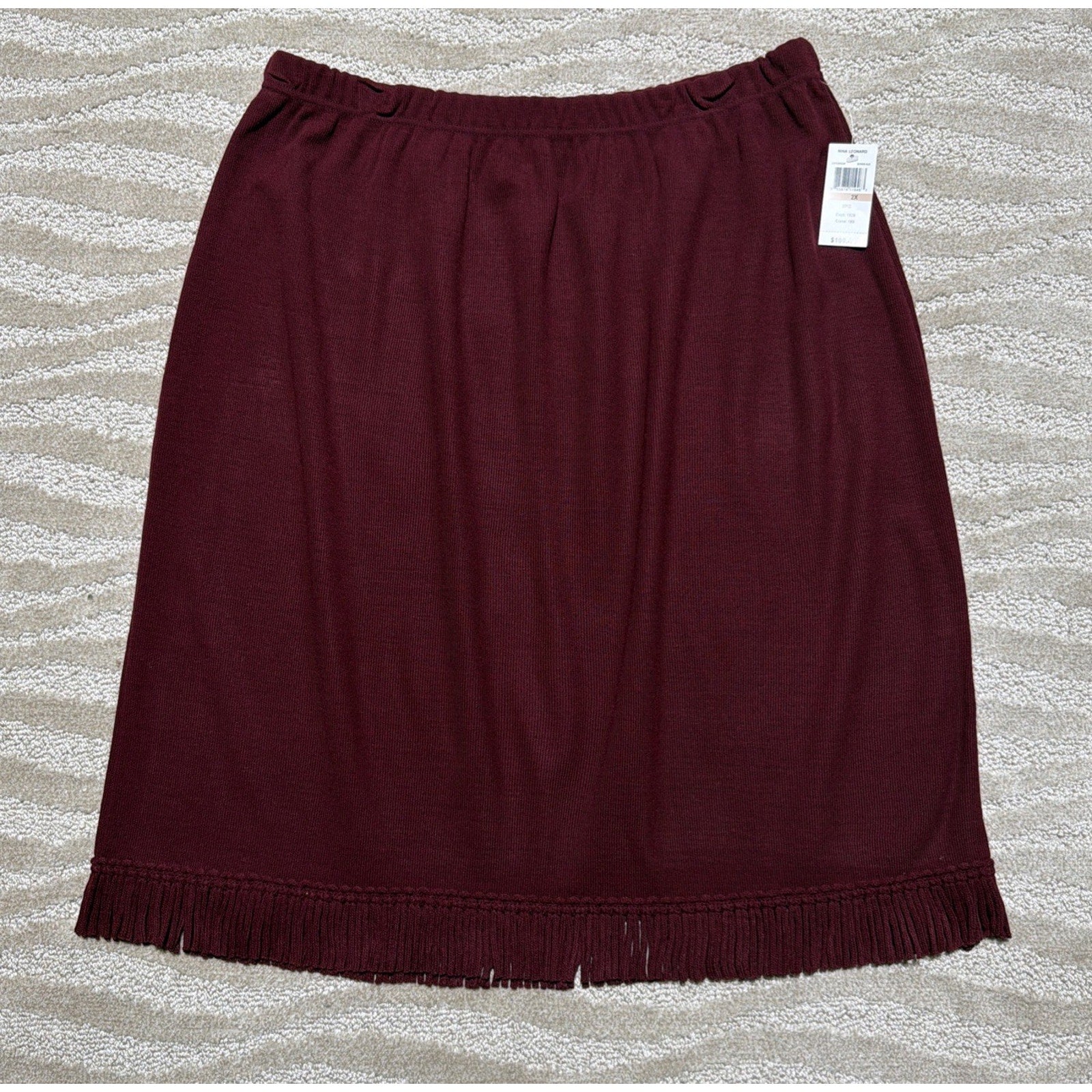 Nina Leonard Fringe Skirt Trim Boho Western Plus Size 2X Burgundy NWT