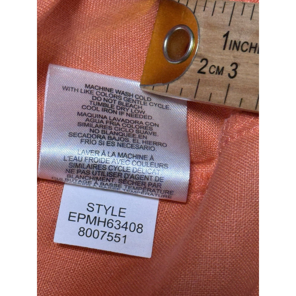Ellen Tracy 100% Linen Blouse Womens M Coral Orange Tunic Popover 3/4 Sl