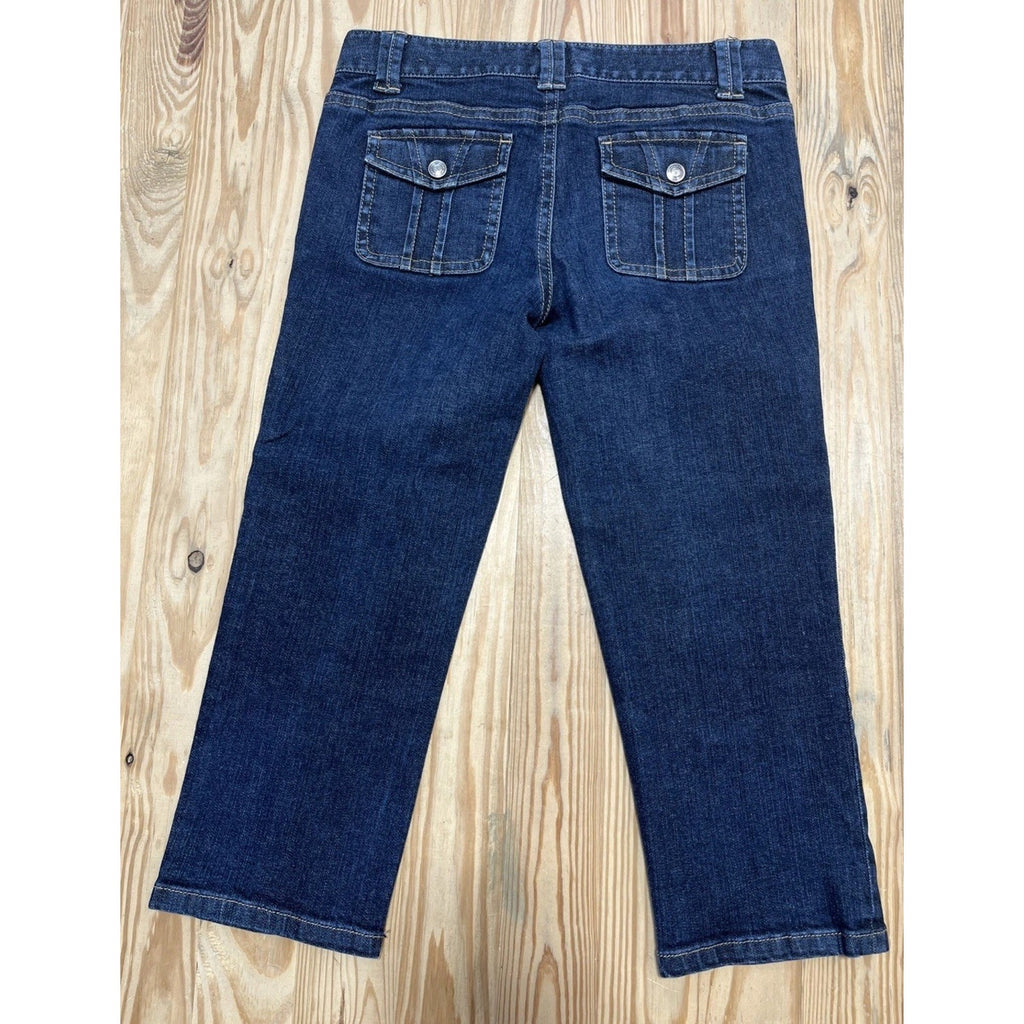 Ann Taylor Modern Fit Lindsay Waist Cropped Flap Pocket Dark Denim Jeans Size 6
