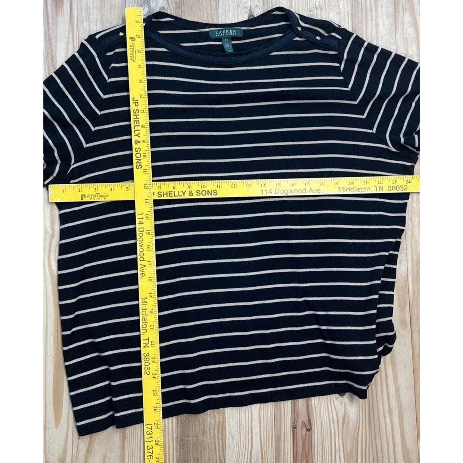 Lauren Ralph Lauren Womens 3/4 Sleeve Top 3X Gold Black Gold Shoulder Crest