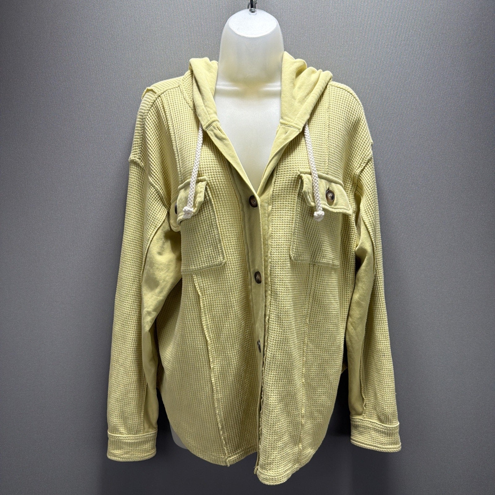 American Eagle Shacket Oversized Waffle Knit Thermal Hoodie Sweatshirt Women’s M