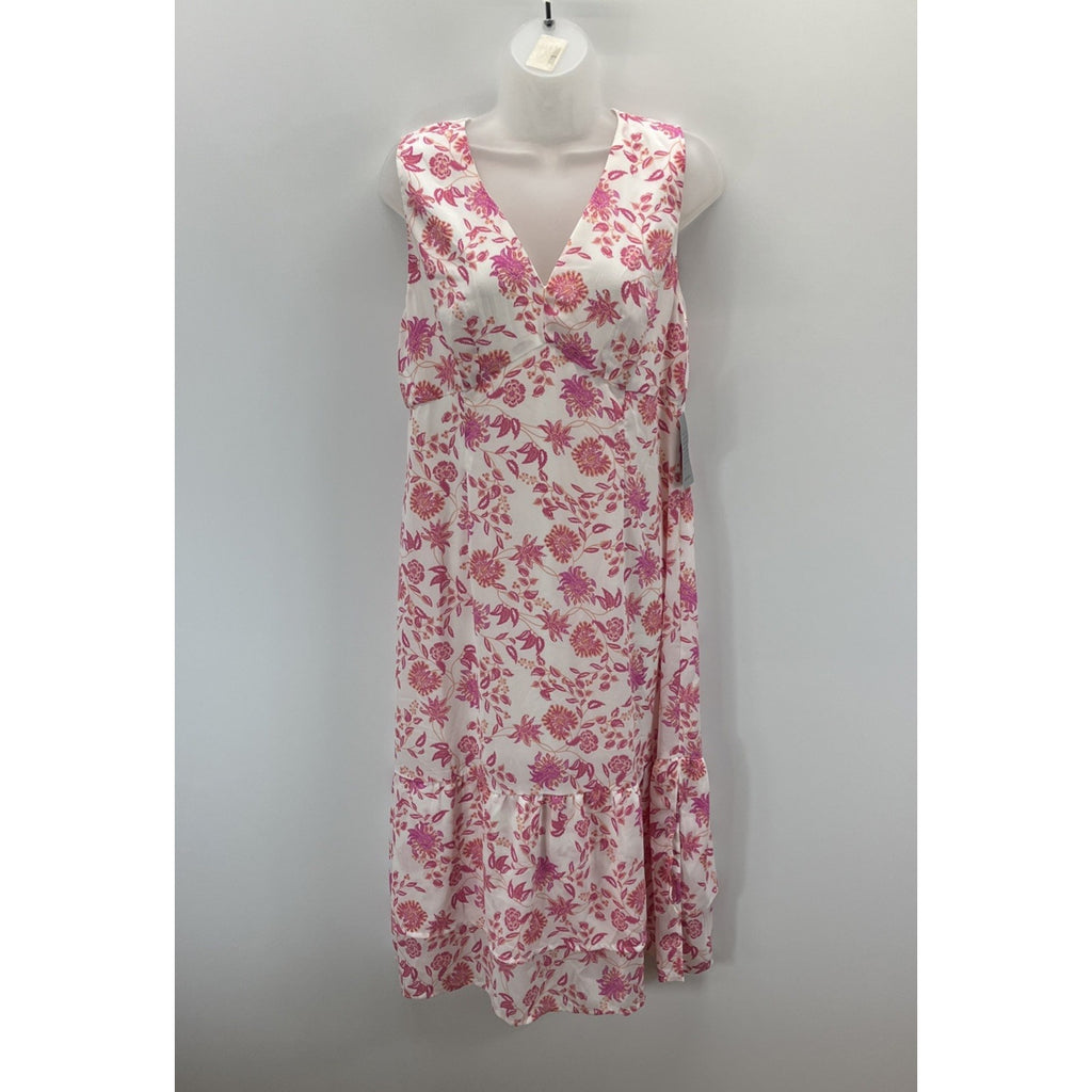 Collective Concepts Womens Floral Ruffle Detail Lace Up Midi Dress Size M NWT