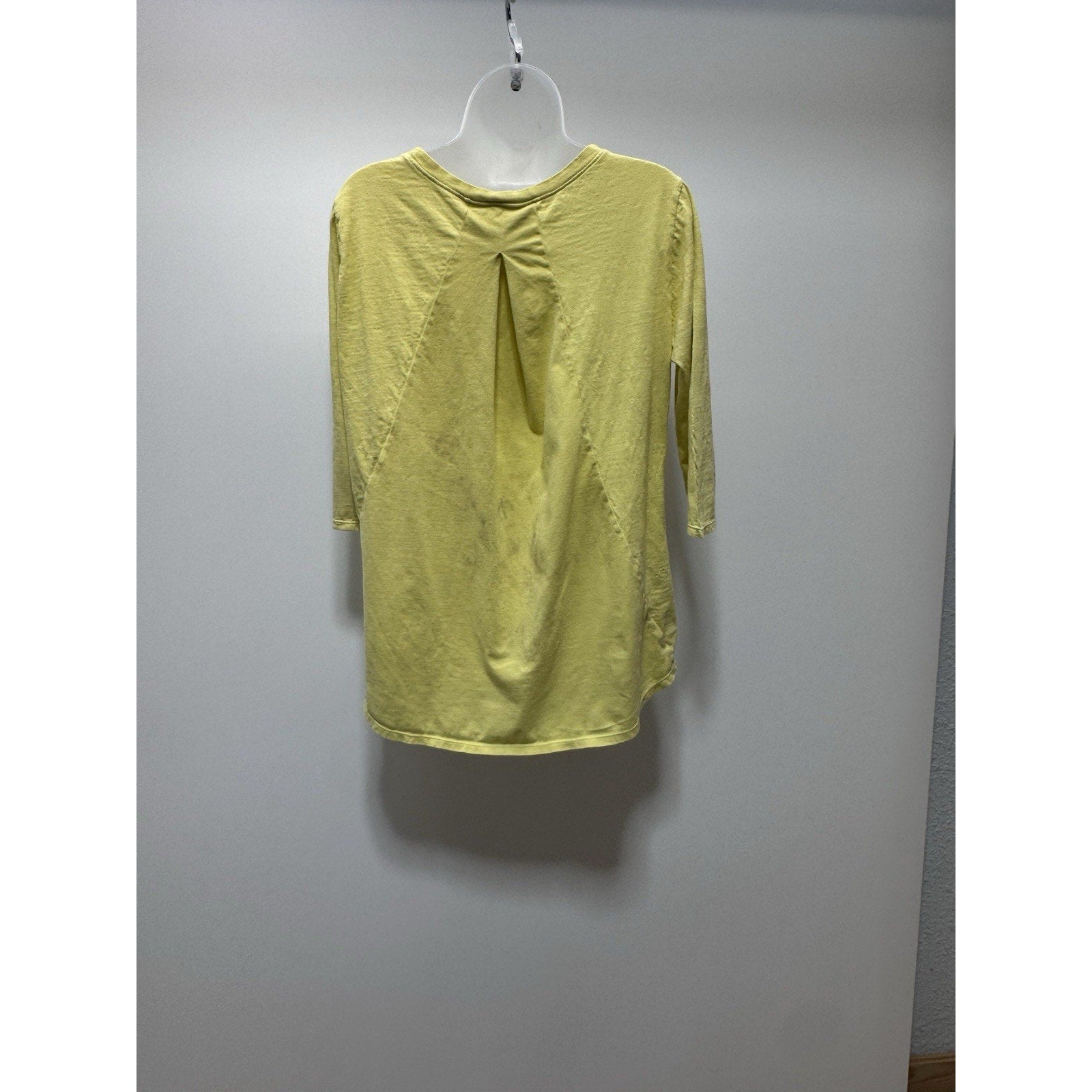 Neon Buddha Tunic Top Bright Yellow 3/4 Sleeve Shirt Women’s Size Medium Stain