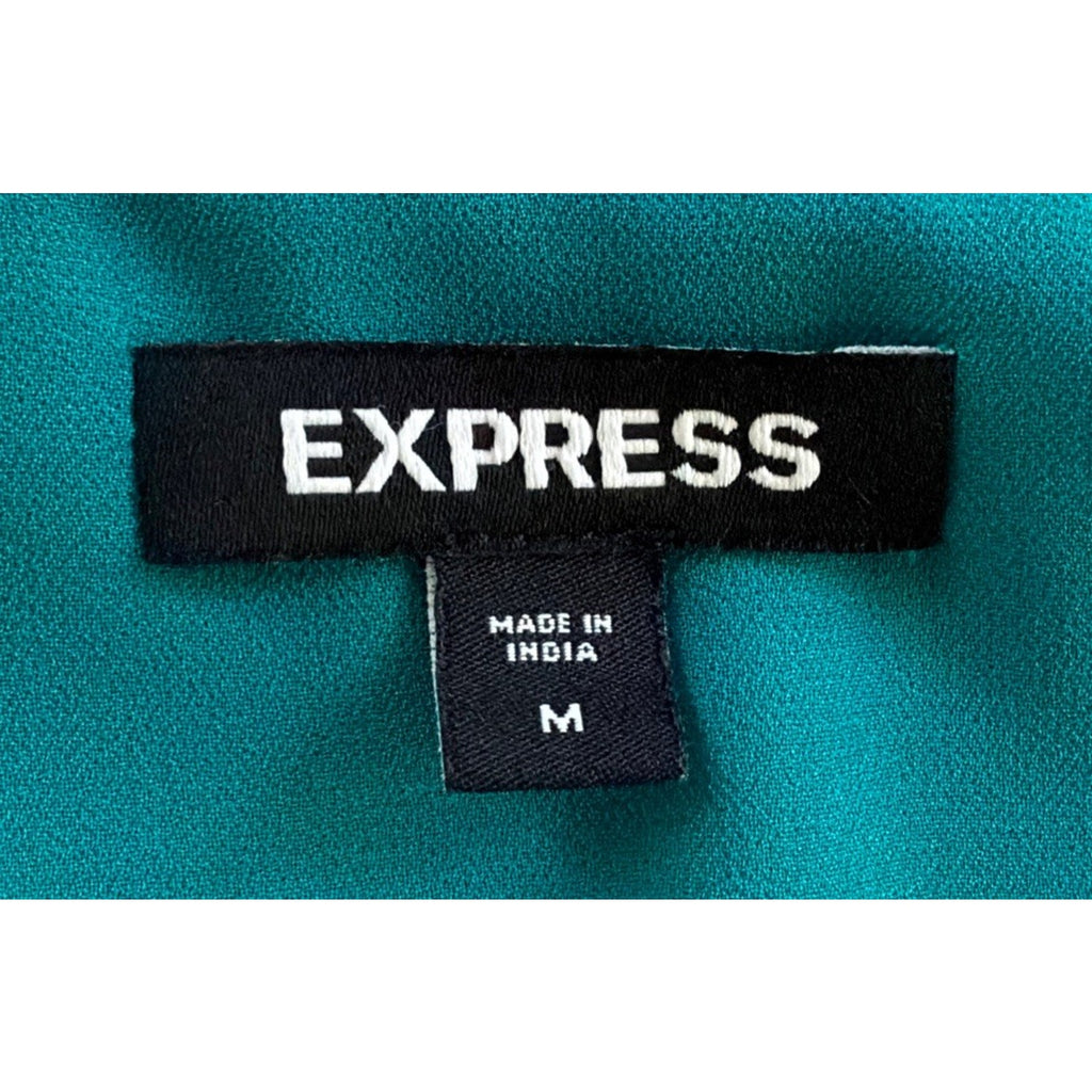 Express V-Neck Faux Wrap Tie Waist Top Size M Turquoise Green Sexy Statement