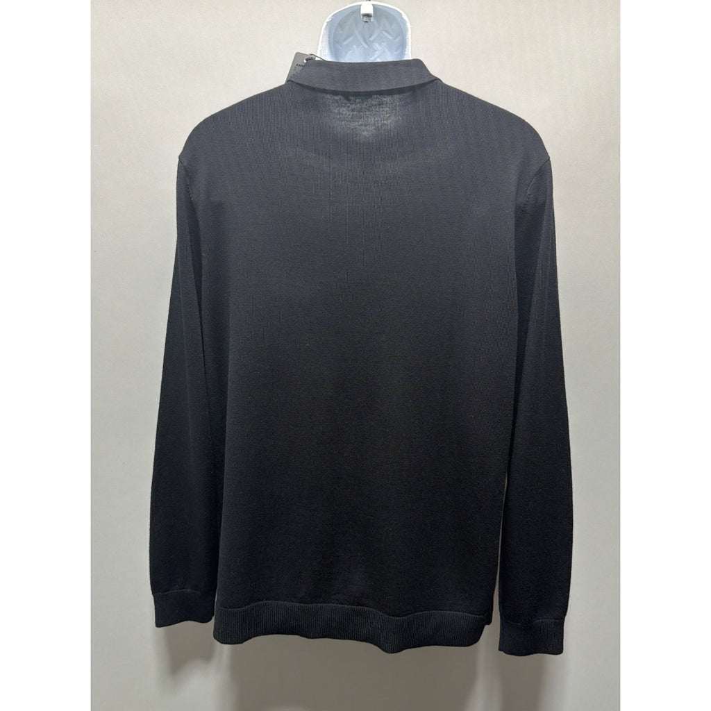 Express Sweater Mens Large Black 100% Merino Wool Long Sleeve Polo Knit New