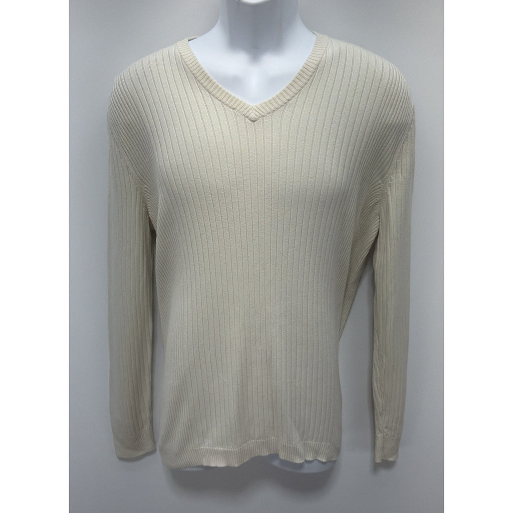 EXPRESS MEN’S V Neck Ribbed Knit SWEATER CREAM MEDIUM