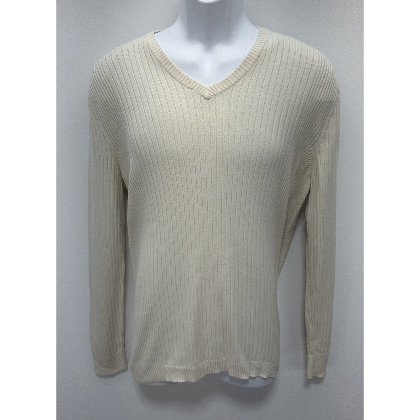 EXPRESS MEN’S V Neck Ribbed Knit SWEATER CREAM MEDIUM
