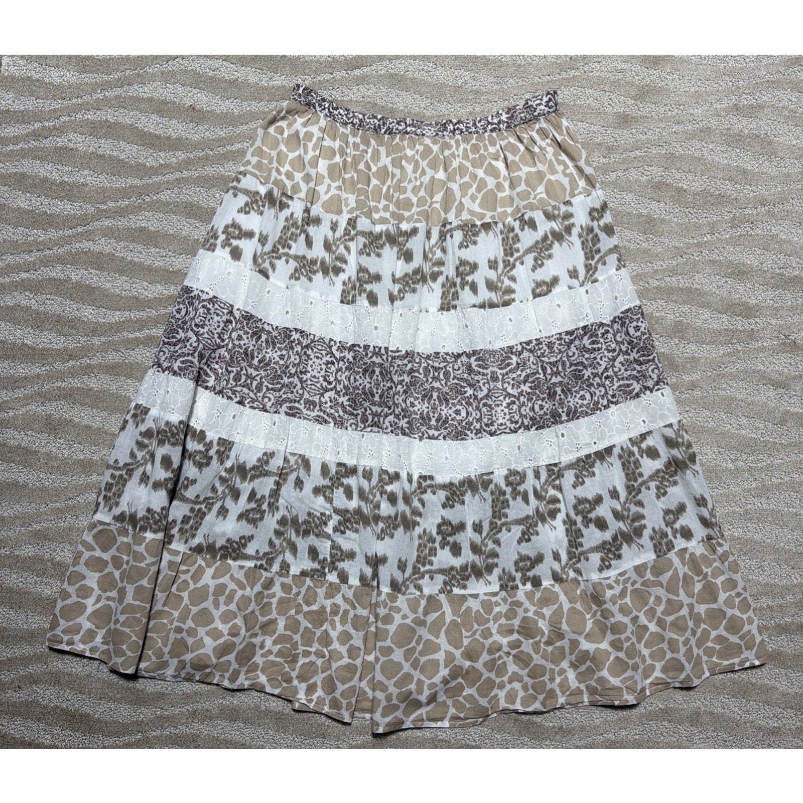 BOHO/Prarie Maxi Skirts Women’s L Tiered Cotton Elastic Waist-Elements