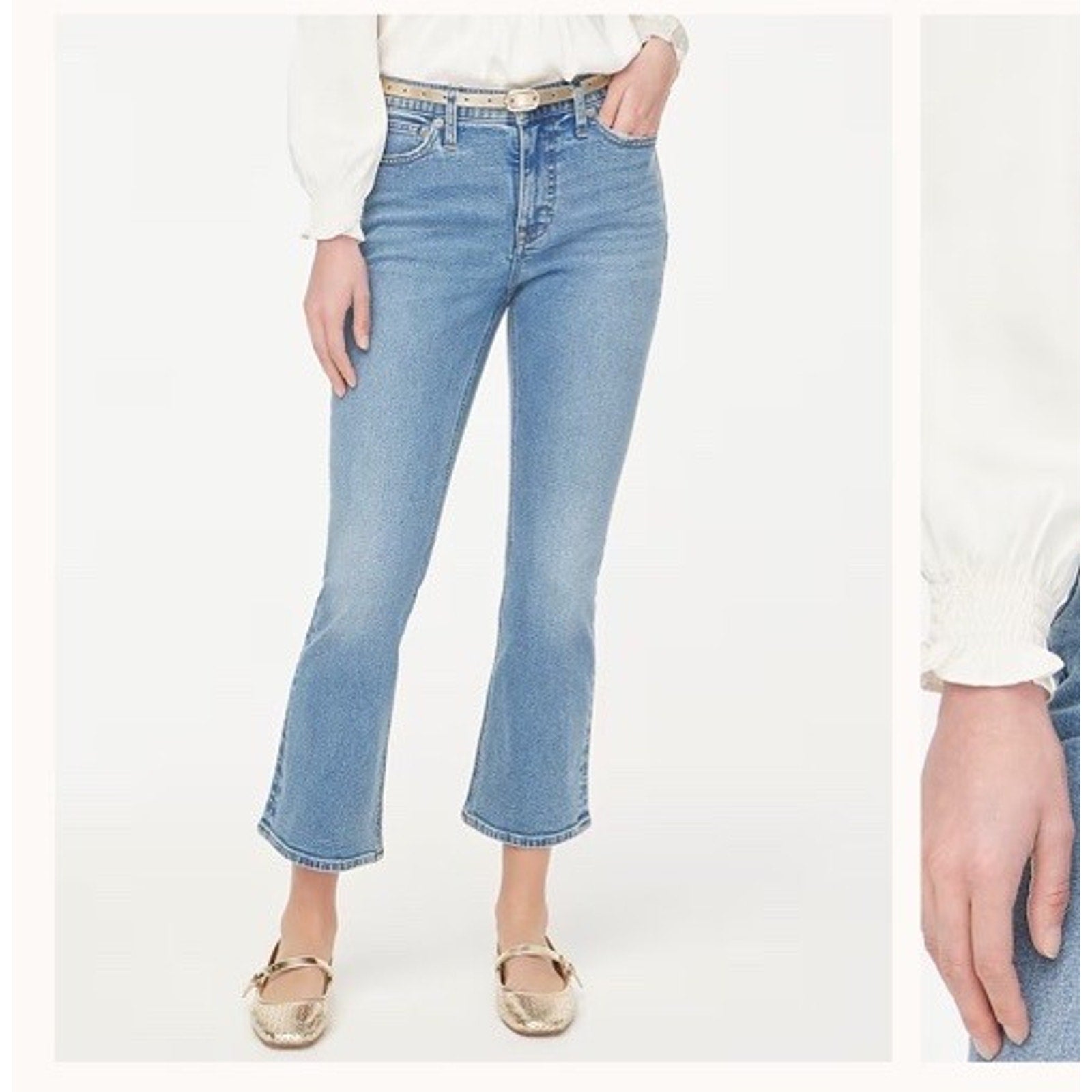 J.Crew Mid Rise Flare Crop All Day Stretch Denim Jeans Blue Sz 31 Womens 32x25.5