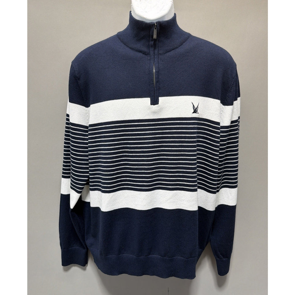 Mens Nautica Navtech Blue Sail Navy White Striped 1/4 Zip Sweater L New