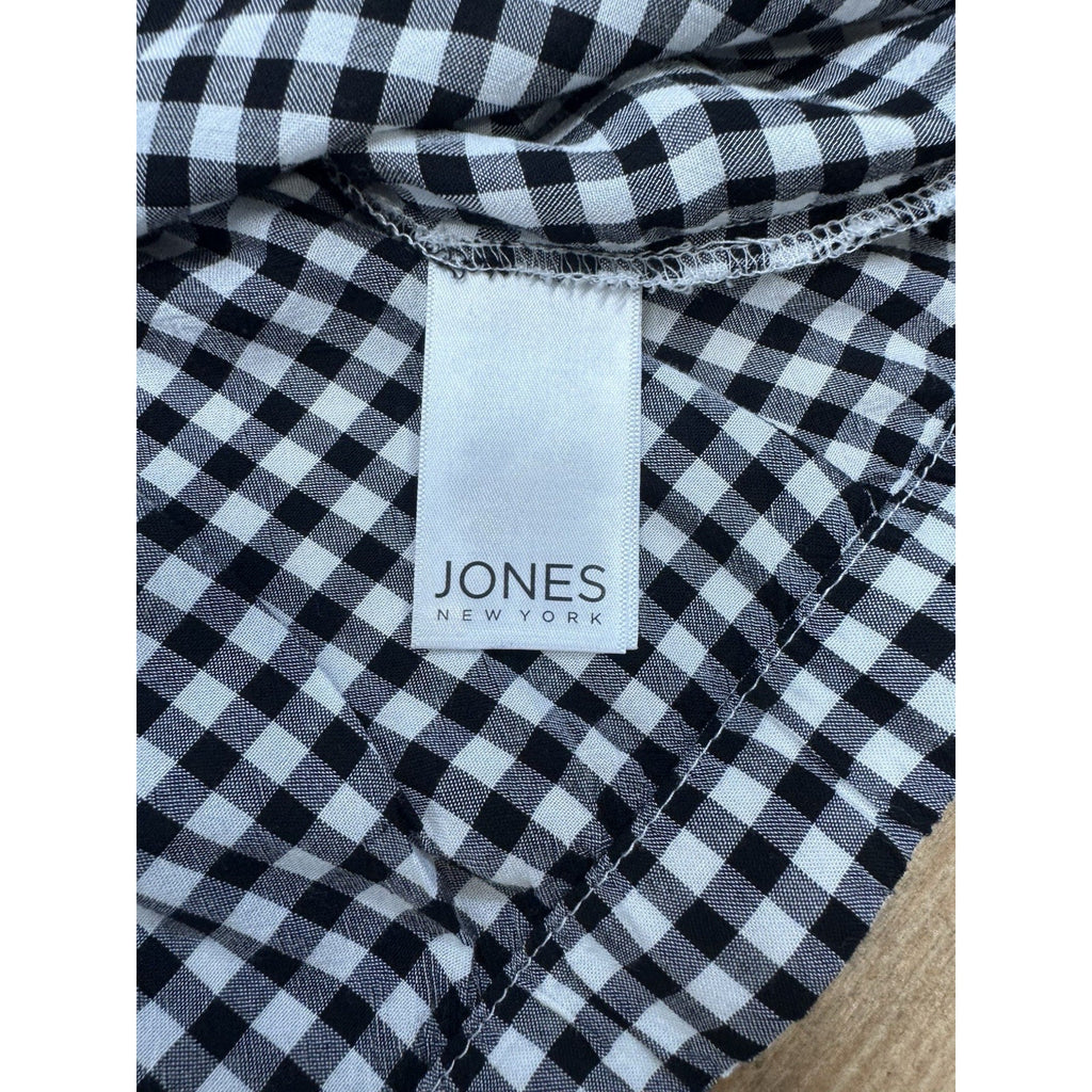 Jones New York Black And White Gingham Button Up Elastic Waist Women’s Size L