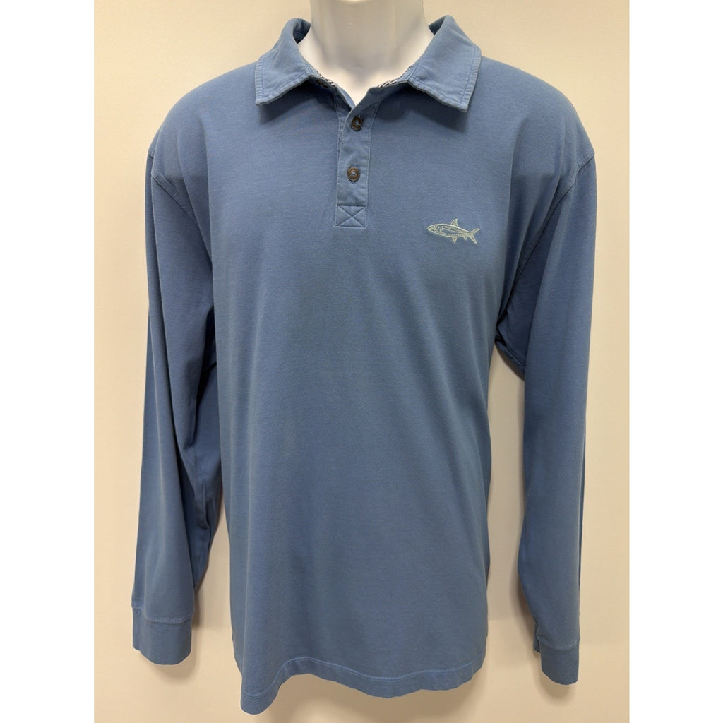 Orvis Mens L Size Collared Sweatshirt Blue Cotton Outdoor Fishing Pullover