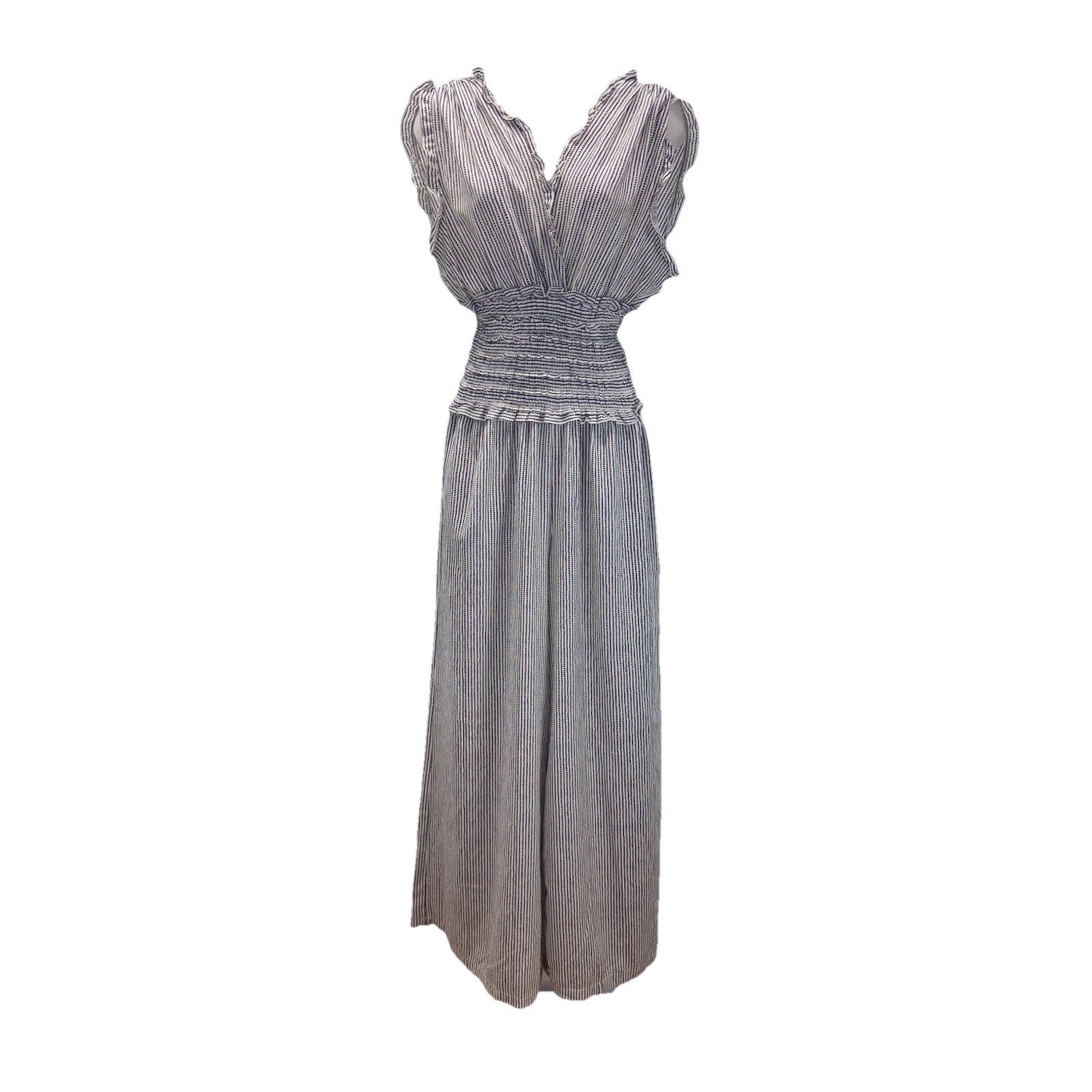 Max Studio NWT Smocked Waist Surplice Neck Wide Leg Crepe Jumpsuit Black Multi