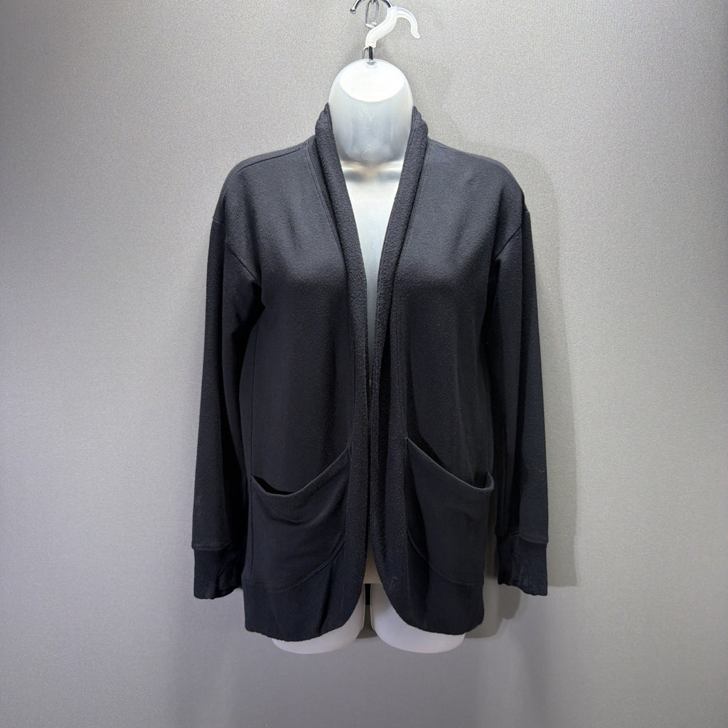 Athleta Girl Sweater Cardigan Size XL 14 Black Wrap N Roll Open Front Pockets