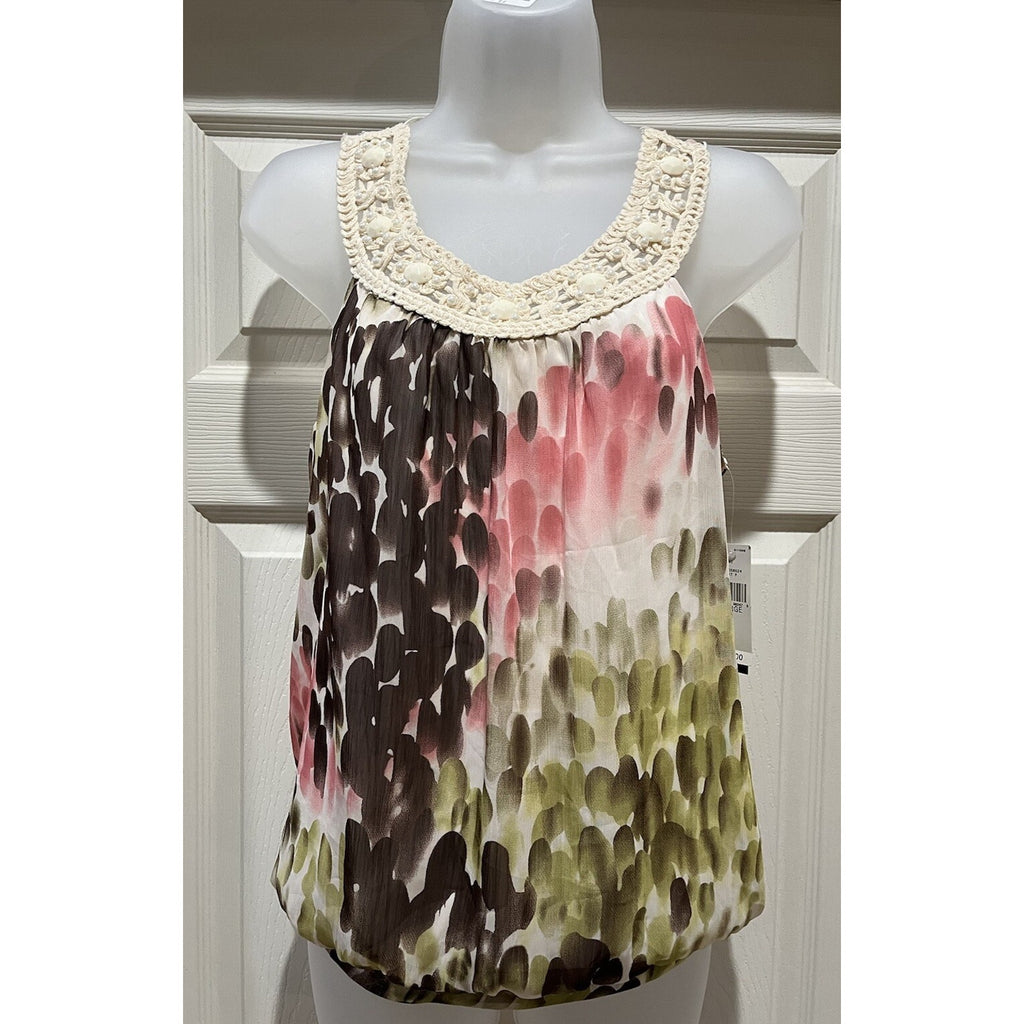 NWT B-wear Byer Women Sleeveless Top Blouse Halter Size L Crochet Neckline