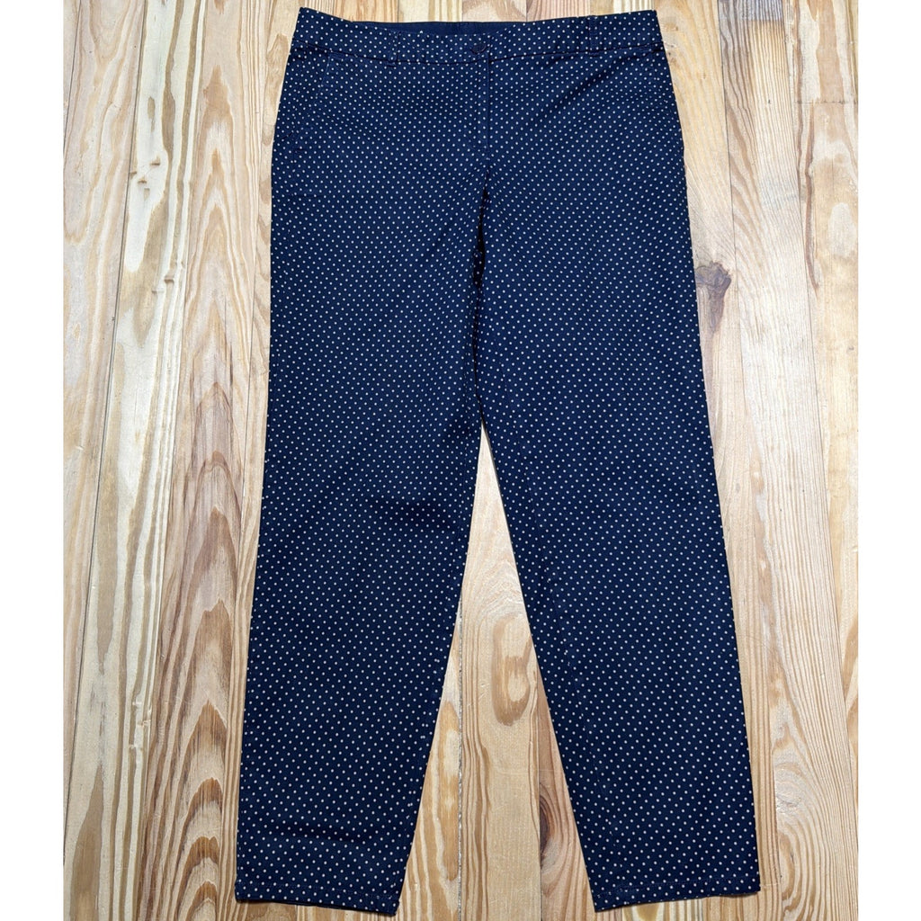 Talbots Women 10 The Weekend Chino Ankle Pants Polka Dot Navy Flat Front Stretch