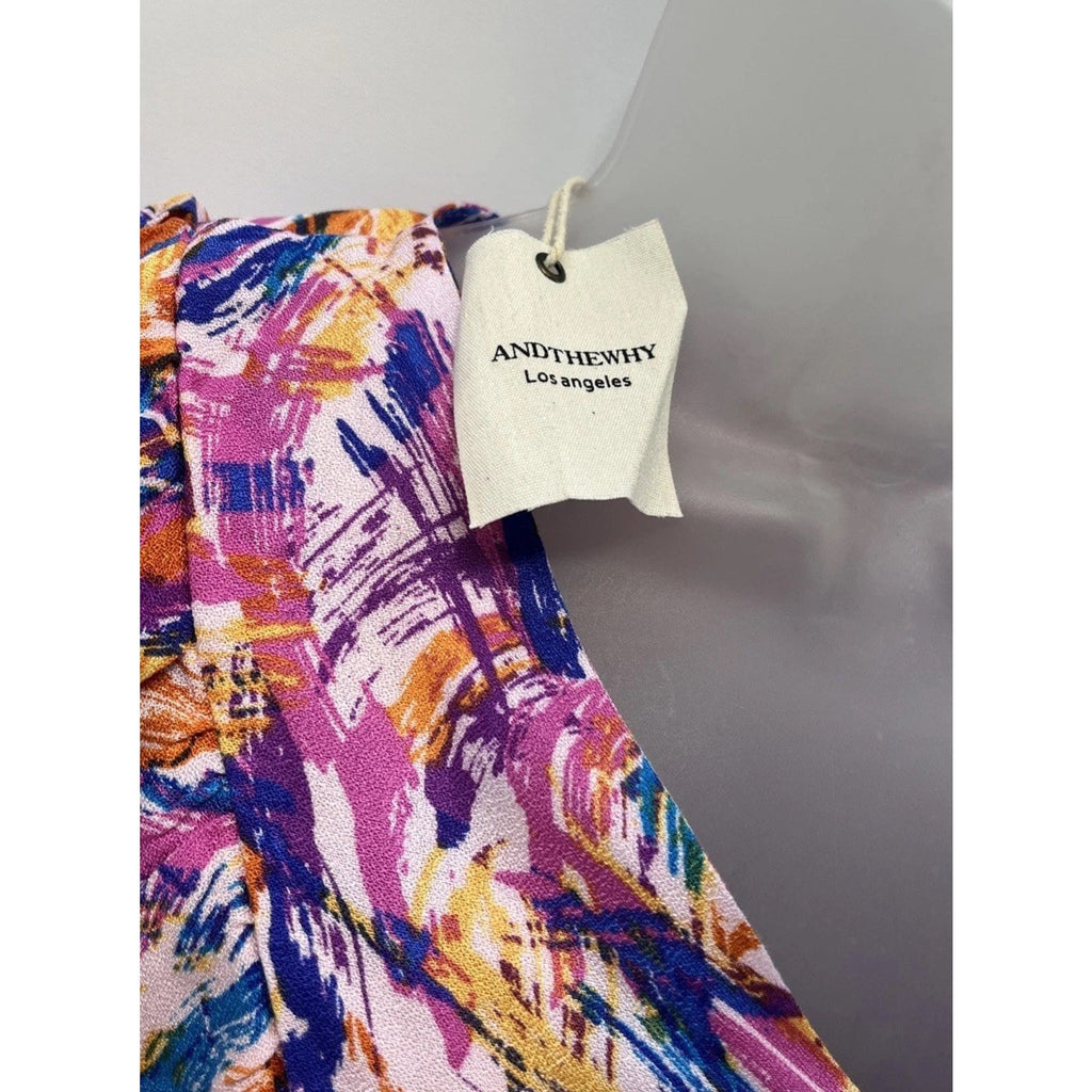 NWT Andthewhy LA Multicolor Half sleeve Multi Color Abstract Artsy Blouse Top
