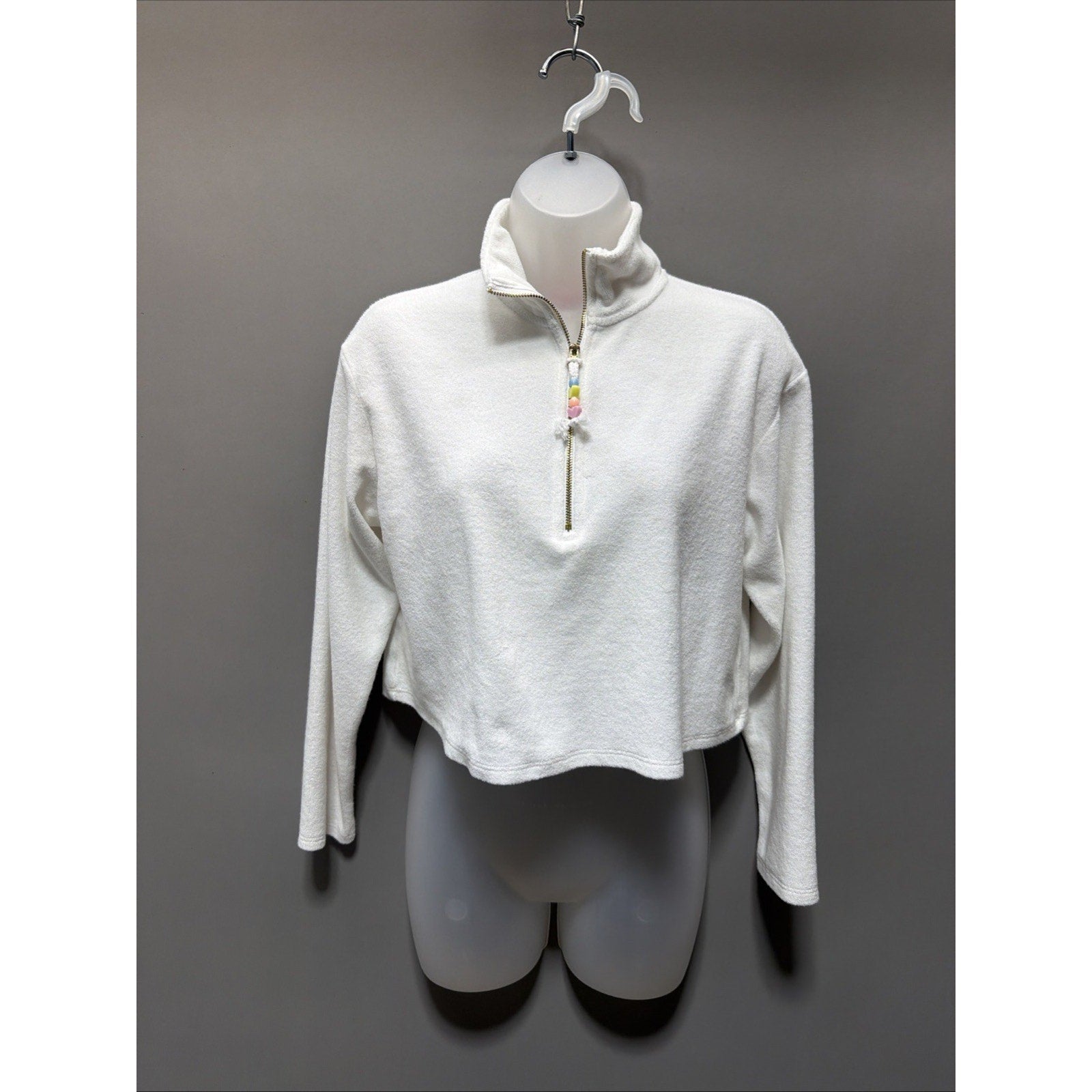 Stoney Clover Lane x Target Cropped Half Zip White terry Sweatshirt XS