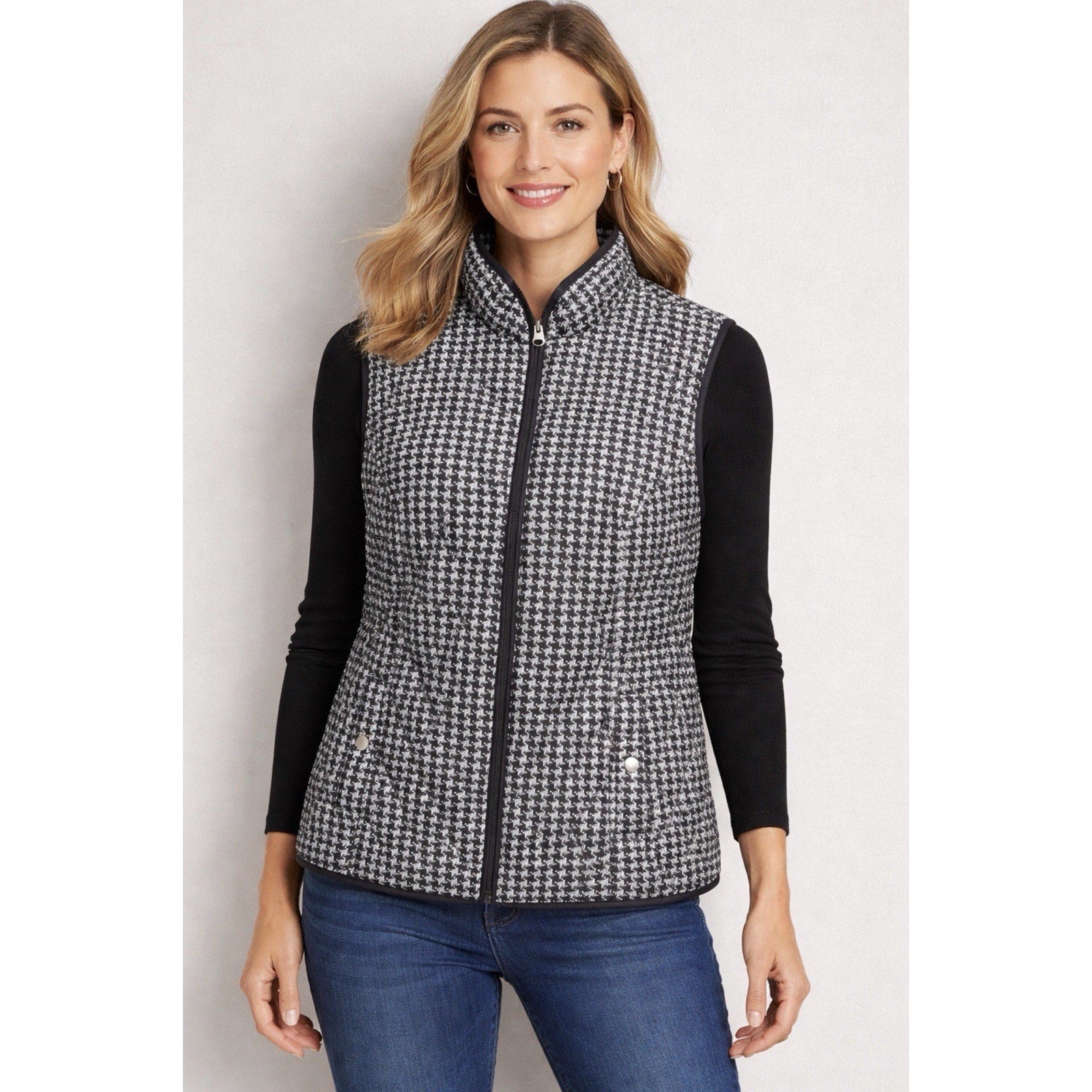 NWT WOMEN'S CROFT & BARROW BLACK & WHITE Classic Quilted Puffer VEST SIZE XL